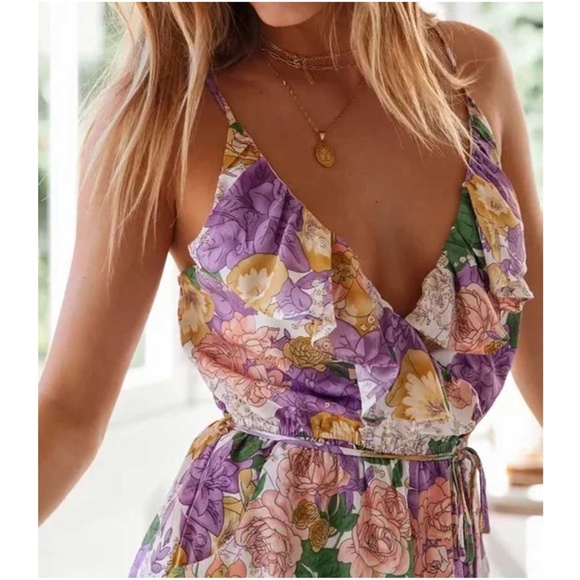 Boho Floral Print Ruffle Wide leg Cami Jumpsuit - Picture 4 of 8